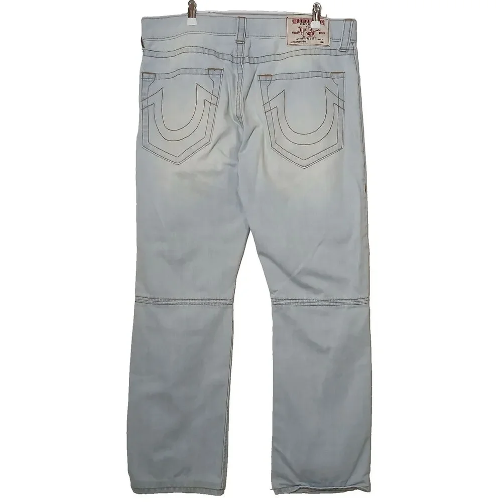 True Religion Jeans Mens 36 Rocco Moto Straight Light Blue $239 Denim Pants 1069